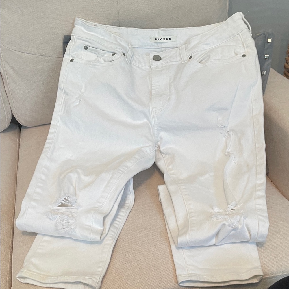 PacSun Men’s Crisp White Ripped Skinny Jeans 32x32